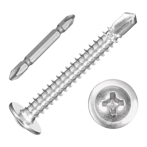 150Pcs #10x1-1/2" Self-Tapping Screws, 410 Stainless Steel Phillips Self Drilling Screws Flat Head Sheet Metal Screws for Industry, Furniture Repair, Silver