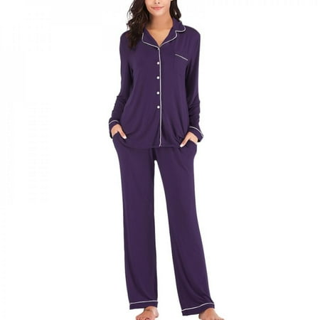

Pretty Comy Women s V-neck Long Sleeve Trousers Pajamas Suit Gray 2XL Size