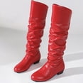 thumbnail image 6 of Women's Round Toe Low Heel Knee High Boots PU Leather Slouchy Slip on Comfortable Plus Size Fall Winter Boots for Casual Outdoor Wear Red, 6 of 7