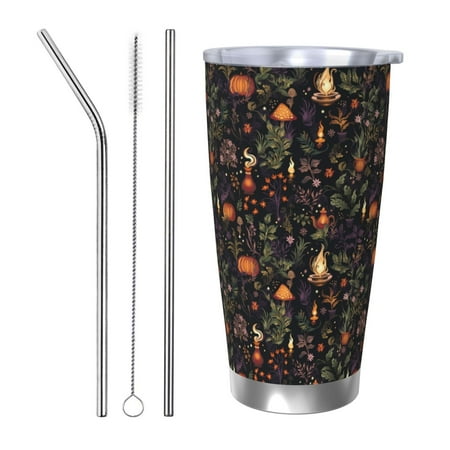 

Goofa Pumpkin Plant Garden for 20 oz Skinny Tumbler Stainless Steel Coffee Mug Slim Vacuum Insulated Travel Cup Car Cup-Straw Three-piece Set
