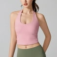thumbnail image 2 of Womens Halter Crop Tank Tops Sports Bra Scoop Neck Sleeveless Tees Padded Workout Yoga Tops with Built in Pads (L, Pink), 2 of 4