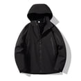 thumbnail image 2 of Windbreaker Jacket Men's Zip Front Windbreaker Jacket Winter Casual Solid Hooded Zipper Pockets Long Sleeve Coat Jacket Black M, 2 of 3