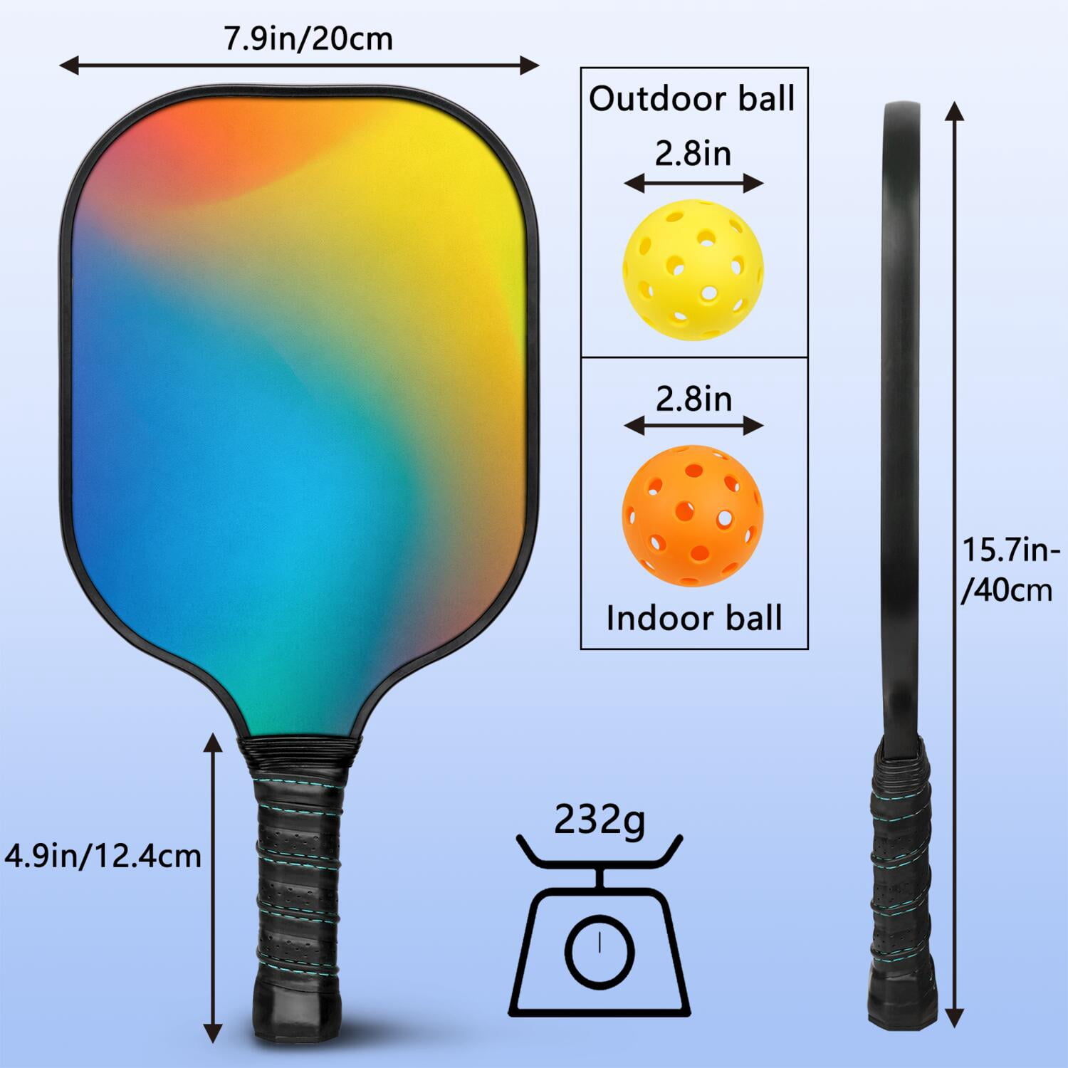 Pickleball Paddles Set Of 1, Fiberglass Surface, Neon Fluid Print, 1 Paddle, 2 Balls & Bag