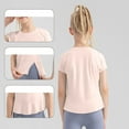 thumbnail image 4 of tarylea Workout Tops for Toddler Baby Girls Split Ruffled Hem Short Sleeve Tops Solid Color Fitted Shirts Quick Dry Lightweight Casual Athletic Tops for 4-12 Years, 4 of 8