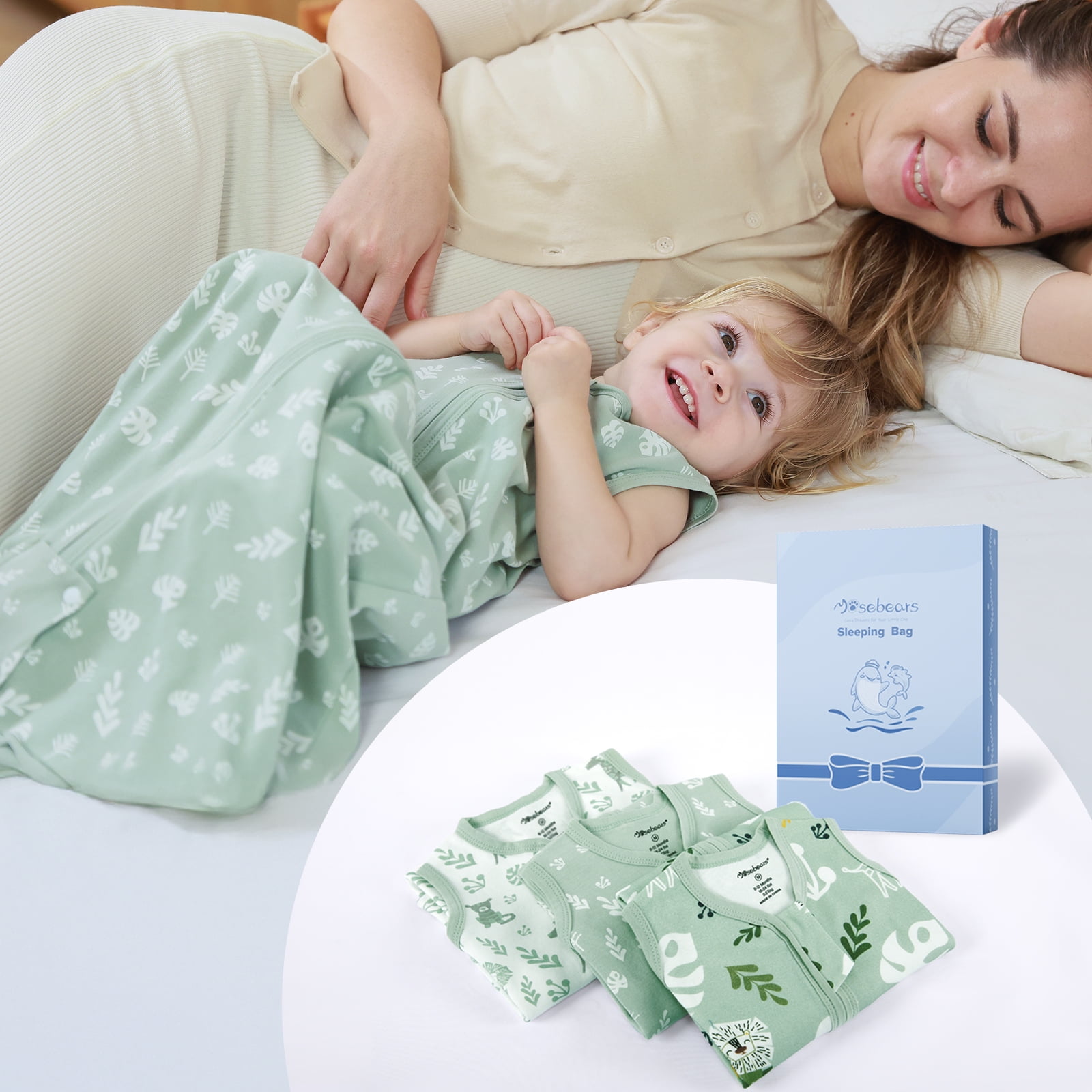 Mosebears 3Pcs 0.5 Tog Baby Sleep Sack 6-12 Months 100% Cotton Unisex Baby Wearable Blanket With 2-way Zipper