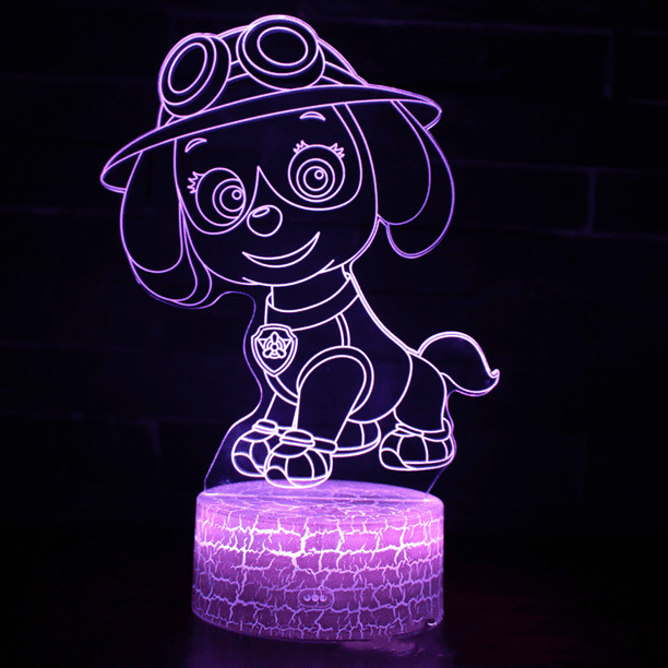 Luz nocturna de la Patrulla Canina para niños y bebés, regalos de la Patrulla Canina para niñas, juguetes de la Patrulla Canina, lámpara de ilusión LED con control remoto de 7 colores que cambian, dec