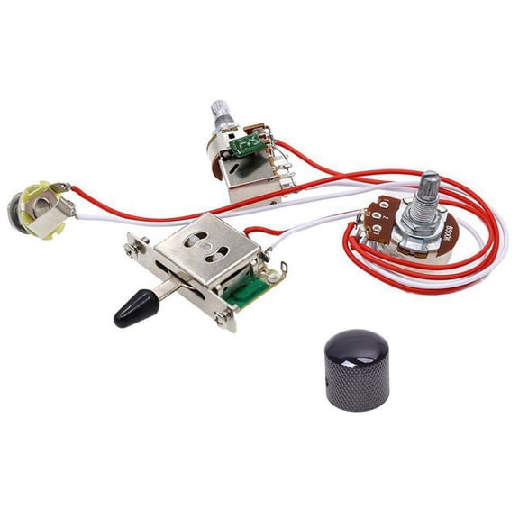 Black Electric Guitar Control Knob with Electric Guitar Wiring Kit 1 Volume 1 Tone 3 Toggle Switch 500K Pots Jack 1 Set