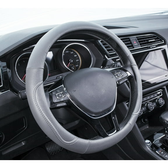 Auto Drive 1PC Steering Wheel Cover Country Leather Grey - Universal Fit, AD061716GR