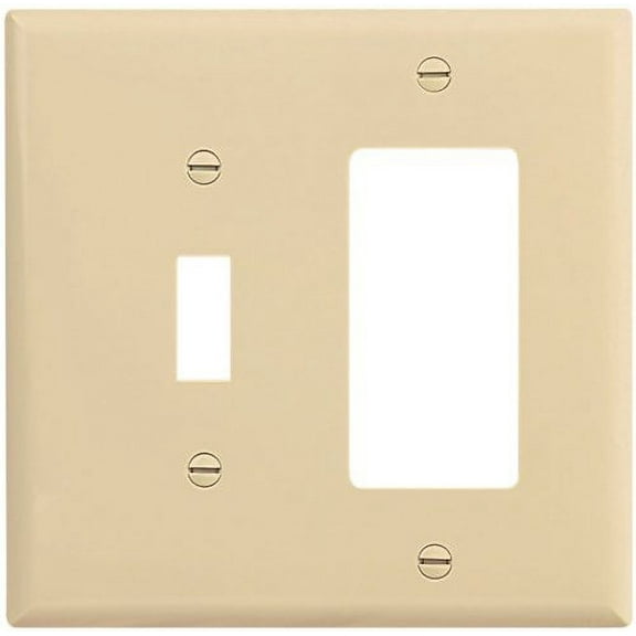 Cooper PJ126V Ivory Mid-Size Unbreakable Two Gang One Toggle One Decorator Combination Wall Plate
