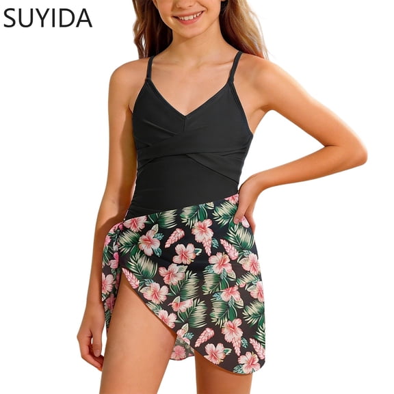 Girls Swimsuit Size 6 Ribbed Bikinis for Teens Drawstring Tankini Set 3 Pieces Hawaiian Girls Bathing Suit size 6