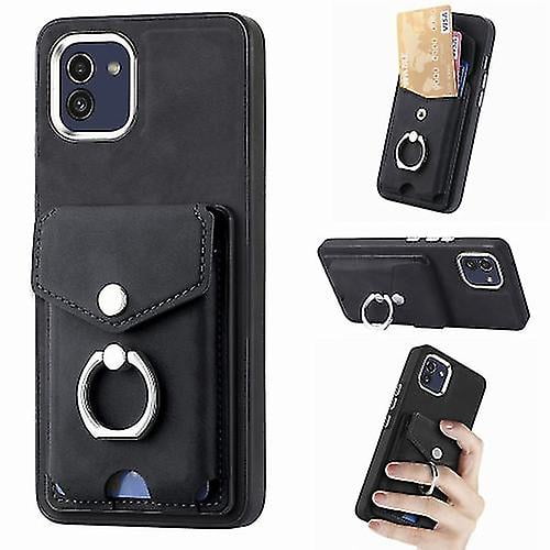 Funda para Samsung Galaxy A03 de 164 mm con anillo de cuero con textura de piel galvanizada y tarjetero (negro)
