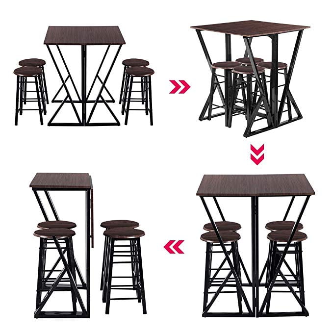 Kepooman 5-Piece Metal Counter Height Dining Set with 4 Bar Stools, Dark Coffee Kepooman 5-Piece Metal Counter Height Dining Set with 4 Bar Stools, Dark Coffee