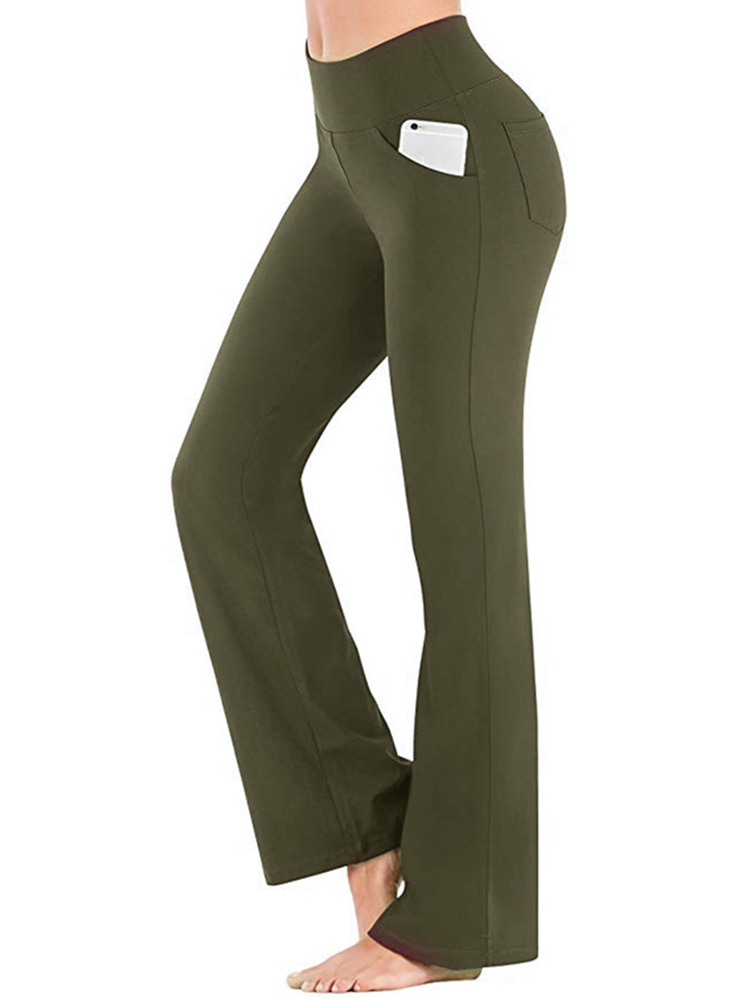 MOCOLY Bootcut Yoga Pants Tummy Control High Waist Workout Women Tall Bootleg Straight Long Flare Pants with 4 Pockets 
