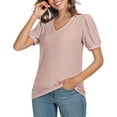 thumbnail image 4 of DreamFish Women's Tops Summer V Neck Tops Puffy Short Sleeve Tunic Casual Eyelet Top, 4 of 5