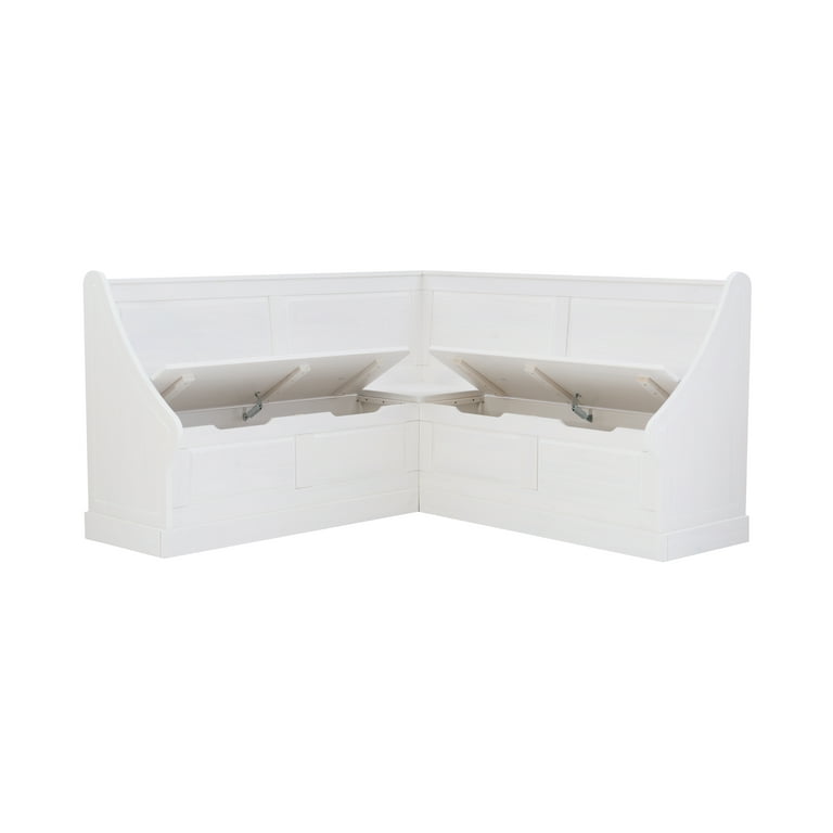 White corner outlet storage bench