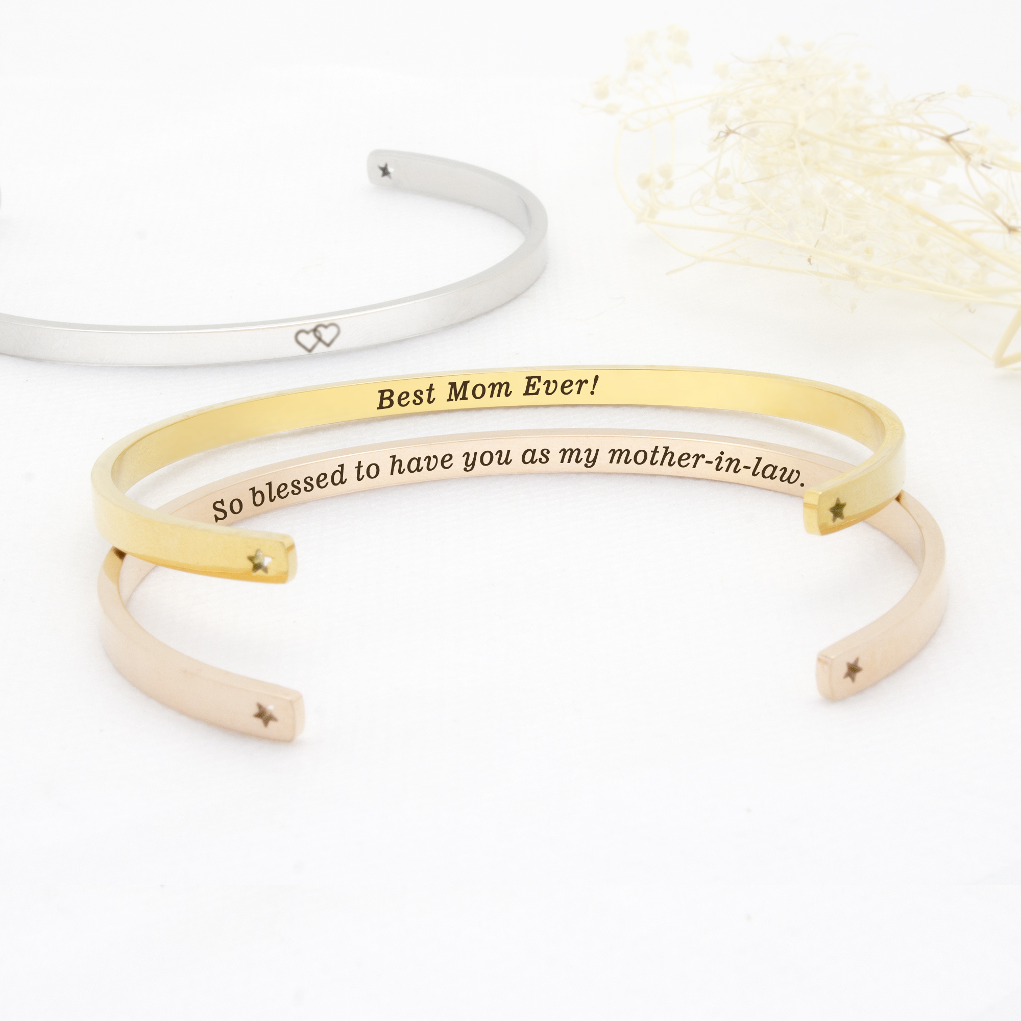 "Always my daughter…" Adjustable Gold Stainless Steel Cuff Bangle Mother's Day Gift Set