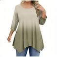 thumbnail image 3 of Loopsun Womens Winter Tops Plus Size, 3/4 Sleeve Shirts for Women, Women's Plus Size Casual Round Neck Solid Color Loose 3/4 Sleeve T shirt Top Khaki, XXL, 3 of 5