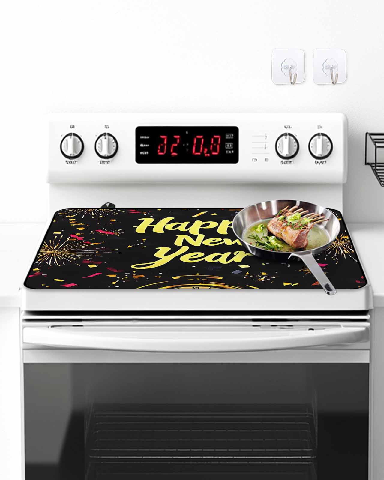 Stove Top Covers for Electric Stove, Happy New Year Glass Stovetop Cover Protector, Colorful Abstract Art Induction Cooktop Protector Oven Mat for Kitchen Countertop 24"x21"