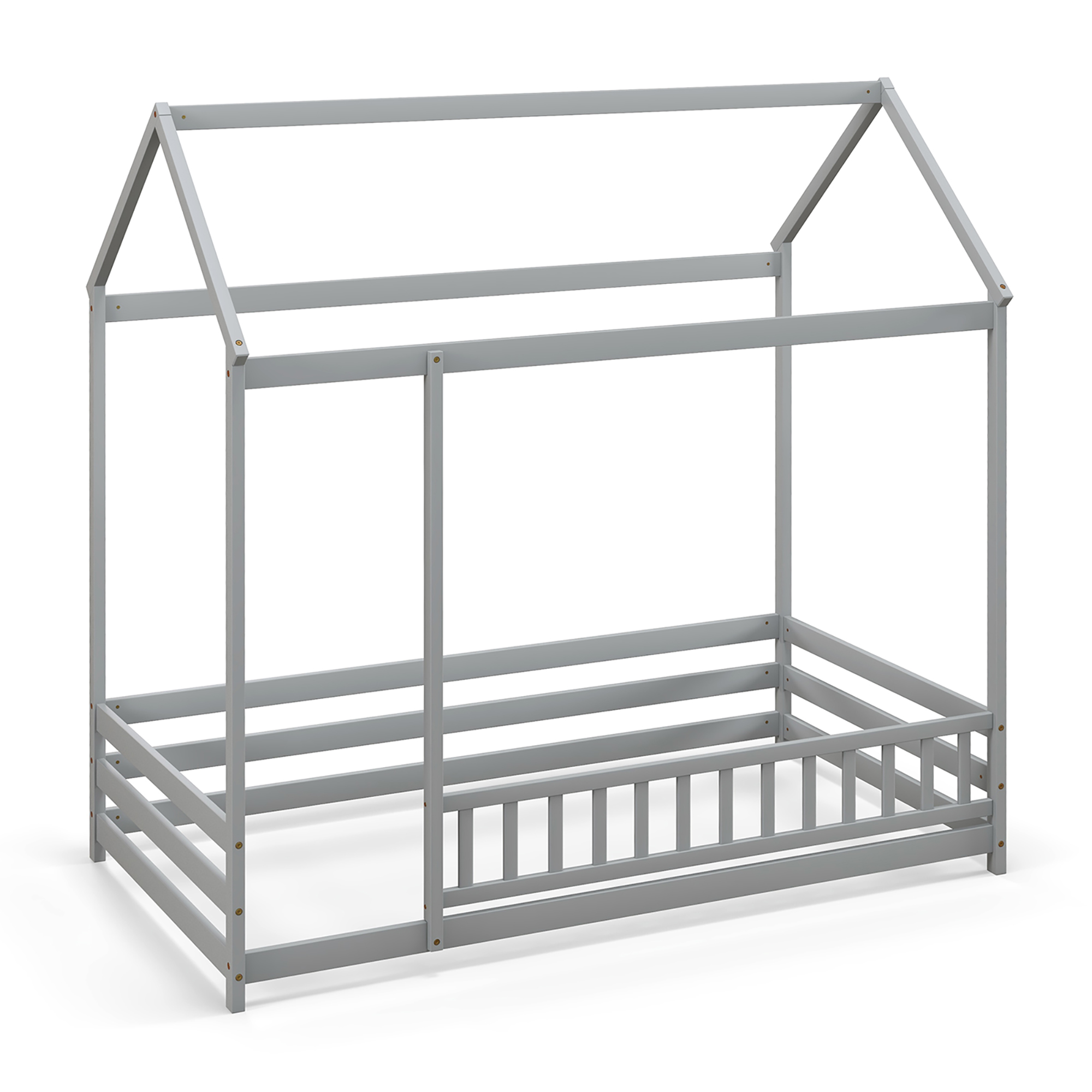 Gymax Twin Size House Bed w/ Roof & Full-length Safety Guardrail Playhouse Bed Frame Grey