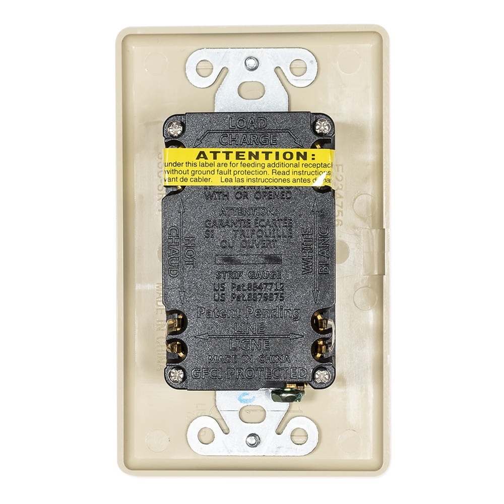 EZ-FLO 62168 Self-Test 15 Amp 125 Volt Slim GFCI Outlet with LED Indicator and Wall Plate, Ivory