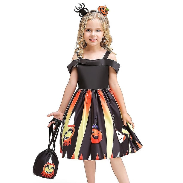 Vestidos sin mangas de calabaza para niña, disfraz de Halloween para niños