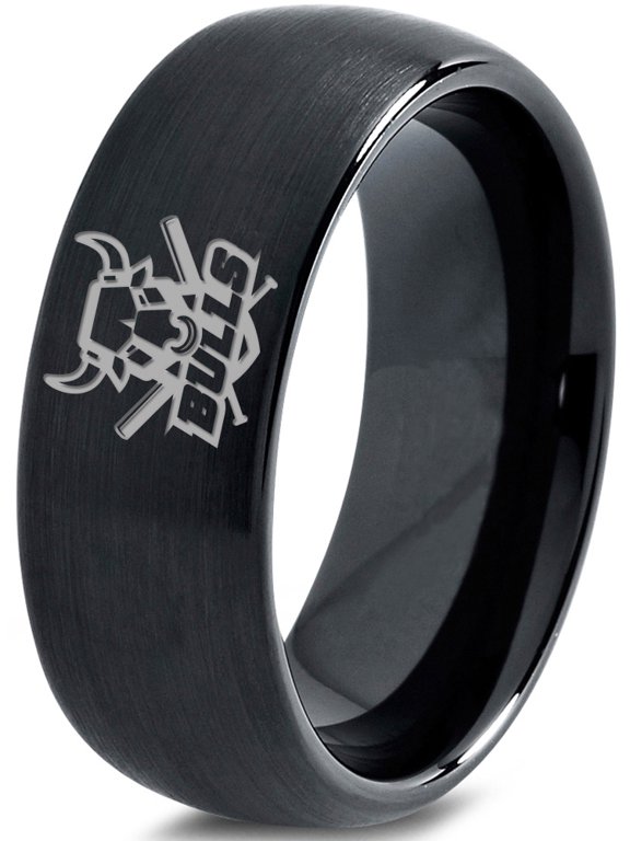Tungsten Bulls Band Ring 8mm Men Women Comfort Fit Black Dome Brushed Polished
