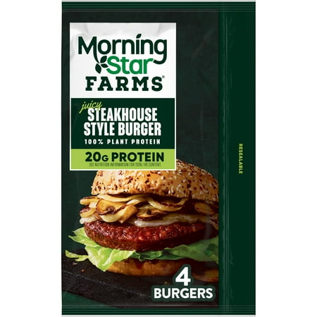 MorningStar Farms Vegan Steakhouse Style Plant Based Veggie Burgers, 16 oz, 4 Count Bag
