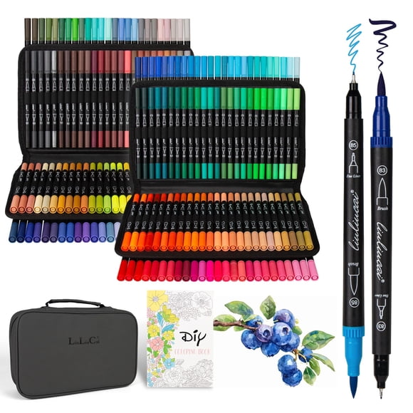 LIULIUCAI 200 Colors Dual Tip Markers Brush Pens, Fine & Brush Tip Art Markers for Adult Coloring Book Drawing Calligraphy, Colored Pens Christmas Gi