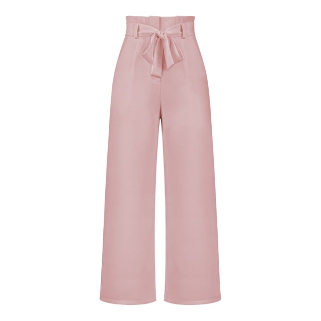 Pantalones de tela para mujer, pantalones palazzo de cintura alta, pantalones casuales anchos, pantalones de traje, pantalones elegantes tipo paperbag