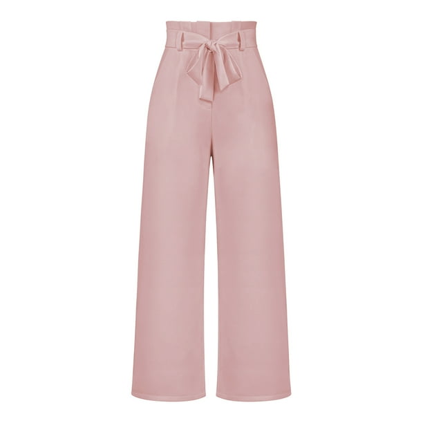 Pantalones de tela para mujer, pantalones palazzo de cintura alta, pantalones casuales anchos, pantalones de traje, pantalones elegantes tipo paperbag