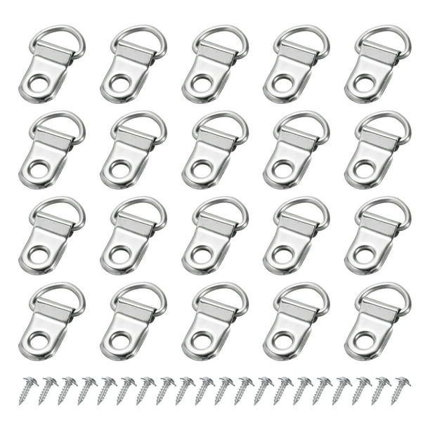 Uxcell 160Pcs D-Ring Colgadores de Cuadros con Tornillos, Hardware de Colgado de Cuadros de Un Solo Orificio, Ganchos para Obras de Arte Plata
