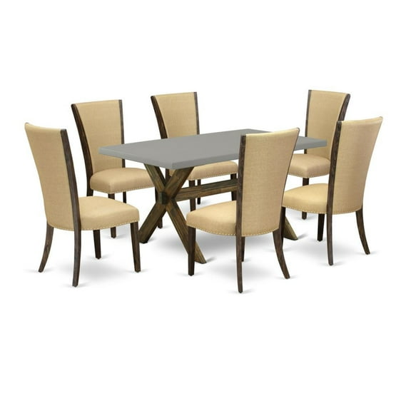 East West Furniture X-Style 7-piece Wood Dining Set in Jacobean Brown/Cement