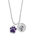 thumbnail image 1 of Delight Jewelry Silvertone Large Purple Paw Silvertone Script Initial Disc - P - Charm Necklace, 20"+3", 1 of 4