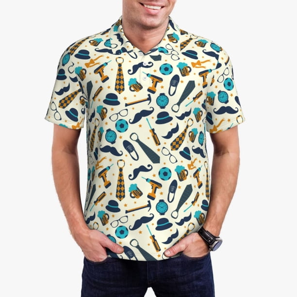 Balery Fathers day Camisa Polo de Hombre con Estampado, de Manga Corta y Tejido Medio, Camisa Tipo Golf Polo-3X-Large