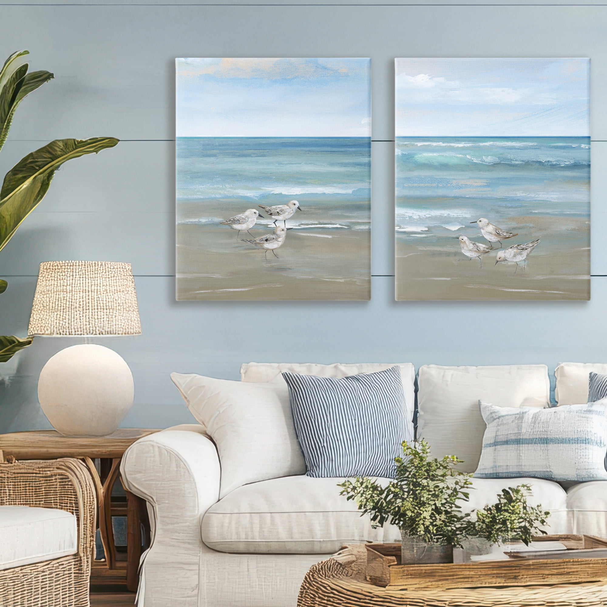 Stupell Industries Seaside Sanderlings at Dawn 2 Piece Canvas Wall Art Set, design by Nan
