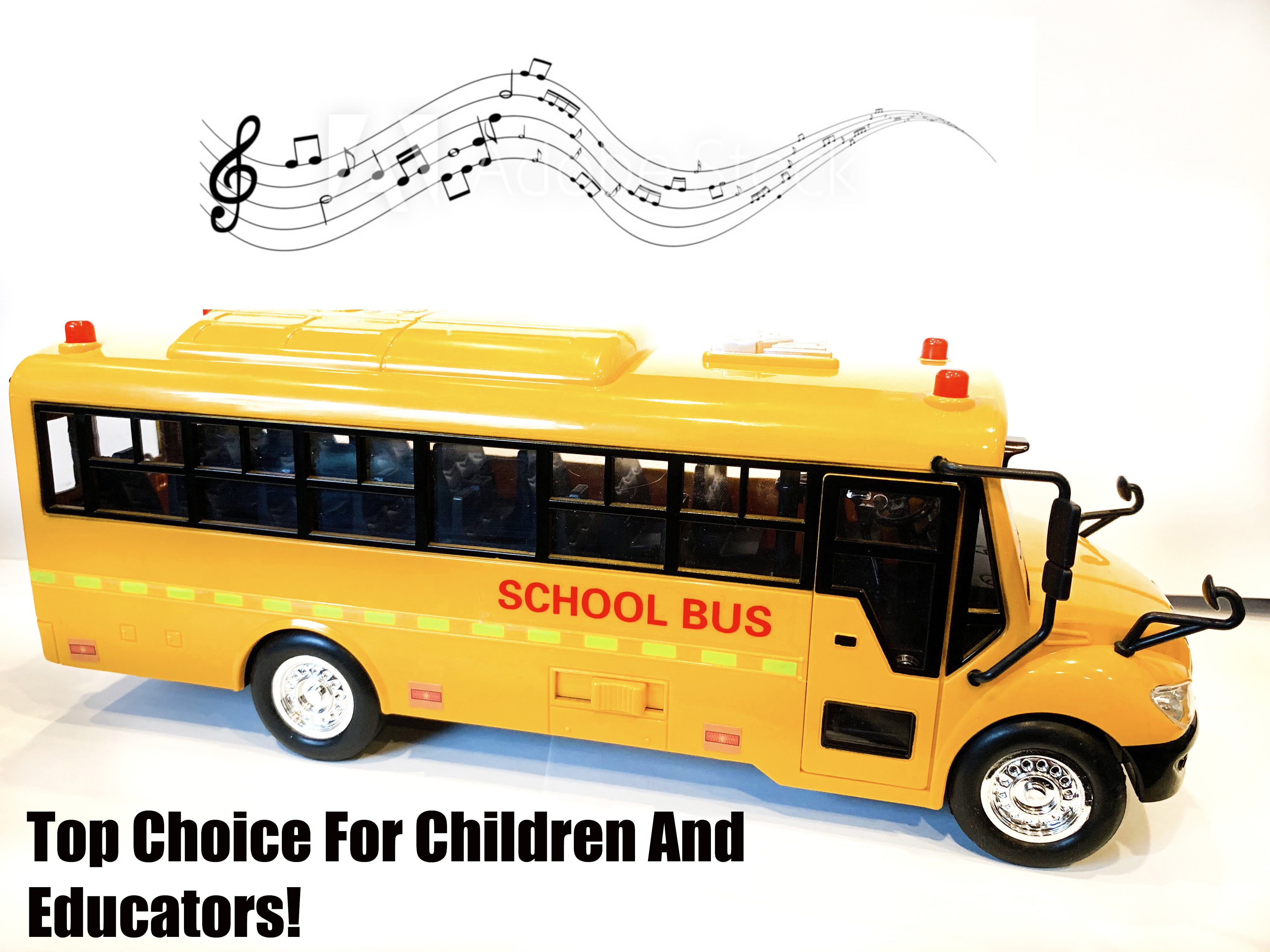 Metal School Bus Model Open Doors Pull Back Kids Xmas Gift Sound Light Car Toys 