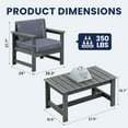 thumbnail image 5 of KINGYES 3 Pieces Outdoor Furniture Set, HDPE All Weather Use Conversation Couch Sets,2 Armchairs & 1 Coffee Table for Patio Backyard, Gray Frame with Gray Cushions, 5 of 10