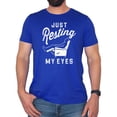thumbnail image 2 of Funny Fathers Day Shirt Just Resting My Eyes  Sleeping Dad Recliner Graphic Tee Vintage Royal Shirt Adult 2XL, 2 of 5