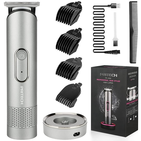 PRITECH Tondeuse à Barbe pour Hommes, Tondeuse à Cheveux Rechargeable Tondeuses à Cheveux, Kit de Coupe de Cheveux à Domicile, Ensembles de Soins du Corps Sans Fil, Tondeuse Corporelle Imperméable, Tondeuse pour l'Aine, Gris Nébuleuse