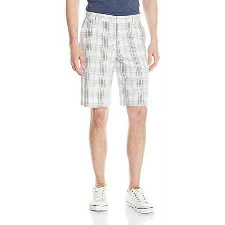 IZOD Men's Flat Front Poplin Plaid Short, High Rise, 34W