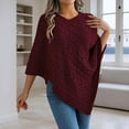 thumbnail image 2 of Arlun Poncho Knitted Cape Shawl Sweaters for Women Elegant Wrap V-Neck Cable Knit Hollow out Pullovers Loose Fit Comfortable Solid Color Sweater Tops Red S, 2 of 5