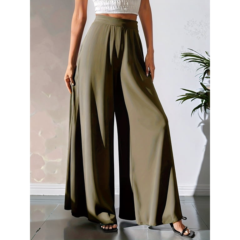 wide leg chiffon dress pants Women's Chiffon Wide-Leg Pants