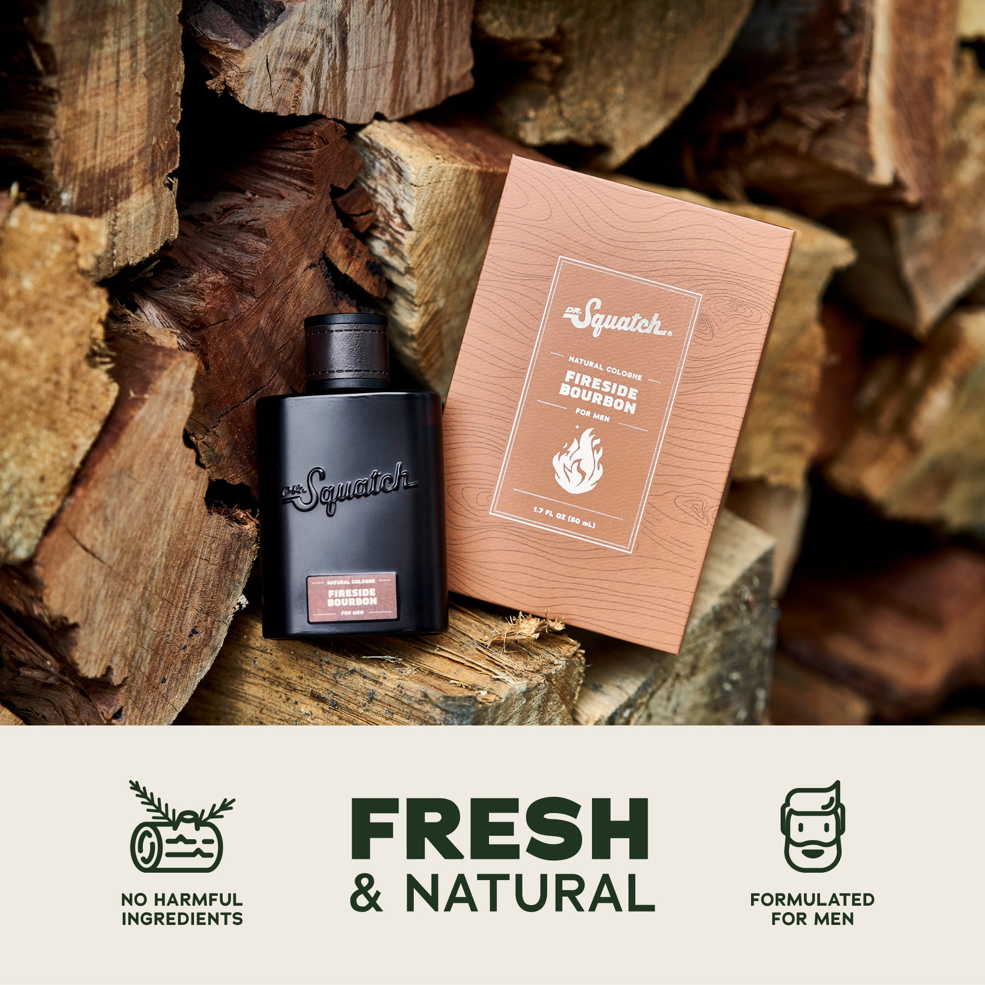 Dr. Squatch Natural Cologne for Men - Scent-Lock Technology and Sustainably-Sourced Ingredients - Fireside Bourbon (1.7 fl oz)