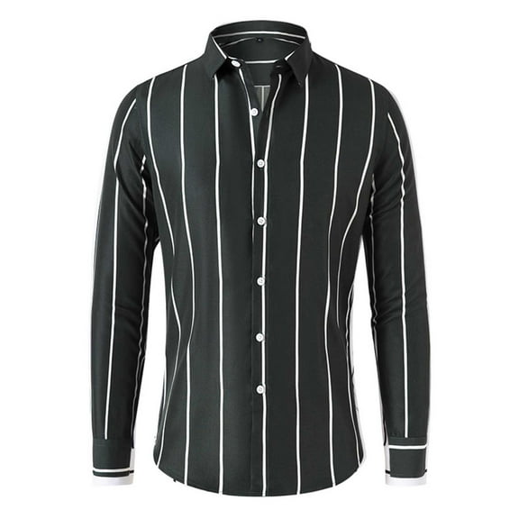 Stripe Printed Shirts for Men Big & Tall M-5X Plus Size Button Down Collared Long Sleeve Office Work T Shirt Casual Comfort Basic Lapel Tops