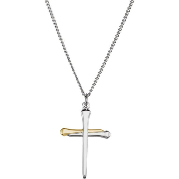 Sterling Silver Two-Tone Nail Cross Pendant 33x23mm - 9.6 Grams