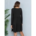thumbnail image 2 of CALIPESSA Womens Fall Tiered Ruffle Hem Black Knee Length Dress Long Sleeve Boat Neck Solid Casual Flowy Pleated A-Line Dress, 2 of 5