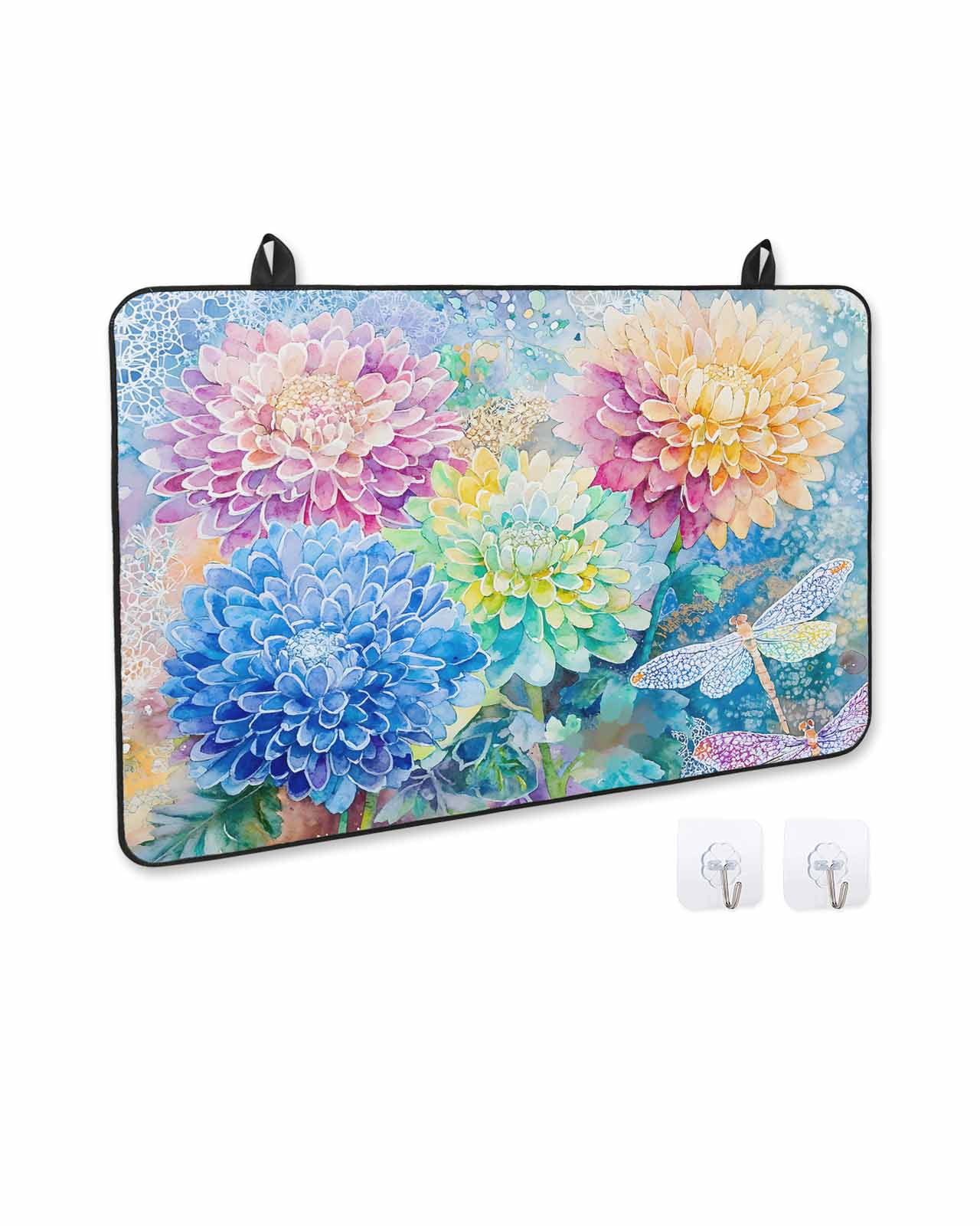 nqOlkjepod Large Induction Cooktop Protector Mat 36"x21", Blue Yellow Spring Floral Stove Top Covers for Electric Stove, Watercolor Summer Botanical Stove Burner Cover Mats, Glass Top Stove Cover