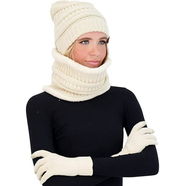 Winter Hat Scarf and Gloves Set for Women Knit Beanie Winter Gloves and