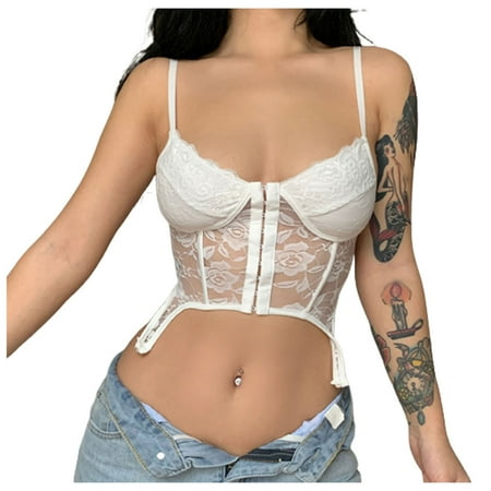 

COBKK Seamless Shapewear For Women Tummy Control Shapewear Tops Lingerie For Women Front Closure Babydoll Lace Mesh Sleepwear Sling Lingerie Shapewear For Women Plus Size Dressy Casual White