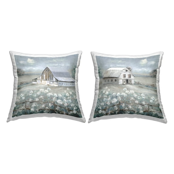 Stupell Industries Farm Barns Blue Meadows Decorative Printed Throw Pillow Design by Sally Swatland.